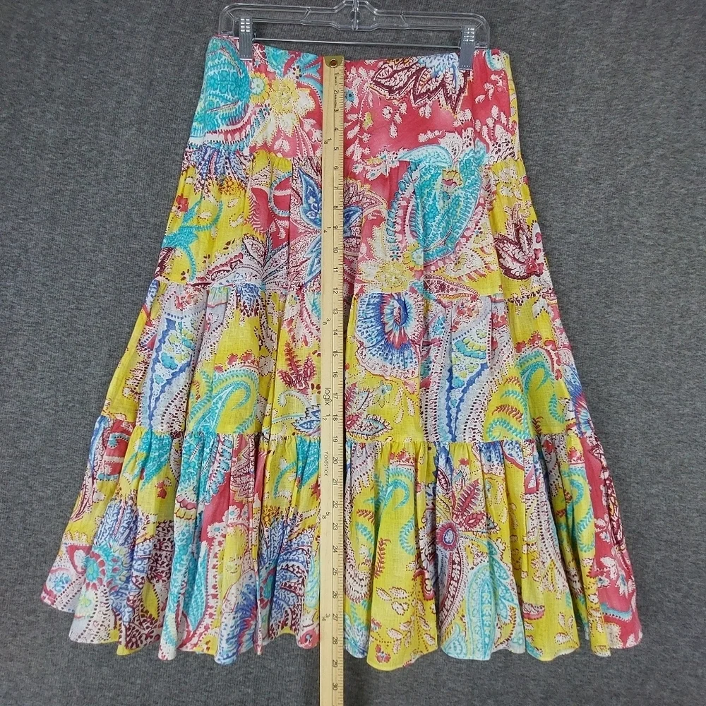LAUREN RALPH LAUREN WOMENS MULTICOLOR PAISLEY 100% LINEN PULLON SKIRT SIZE S - Picture 3 of 6